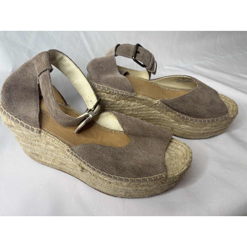 SOLUDOS Women's Taupe Suede Wedge Espadrille Sandals Sz 9 Chic Summer‎ Footwear